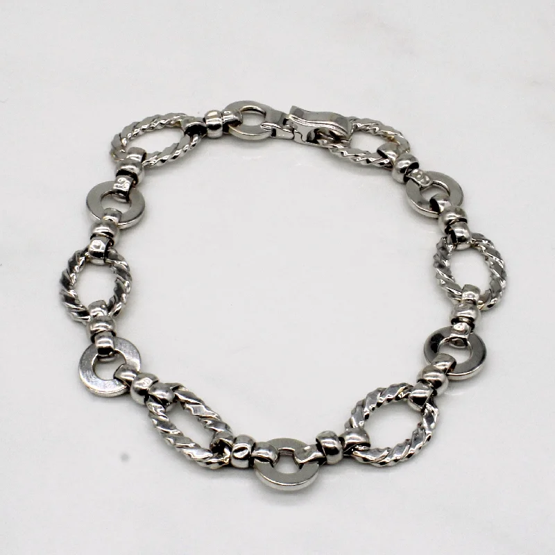 18k White Gold Textured Fancy Link Bracelet | 7.75" |