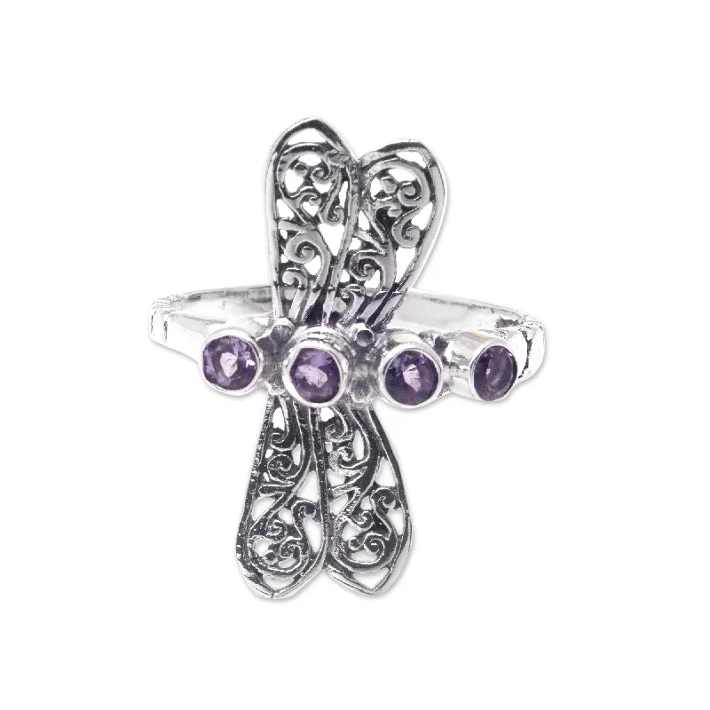 Novica Handmade Purple Dragonfly Amethyst Cocktail Ring