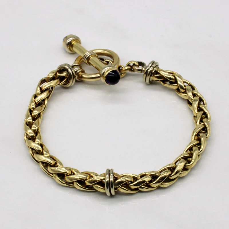 14k Yellow Gold with Amethyst Cabochon Wheat Link Bracelet | 8" | 1.4 ctw |