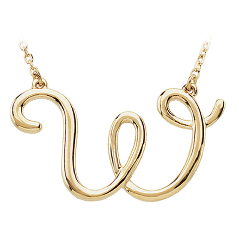 14k Yellow Gold, Olivia Collection, Medium Script Initial W Necklace