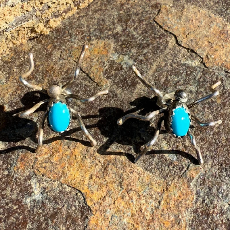 Vintage Navajo Sterling Silver & Turquoise Spider Pierced Earrings