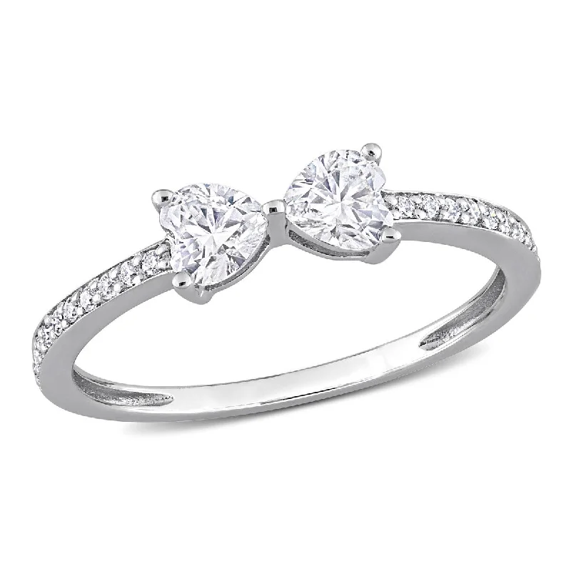 Eternally Yours 3/5ct DEW Created Moissanite Duo Heart Ring in Sterling Silver