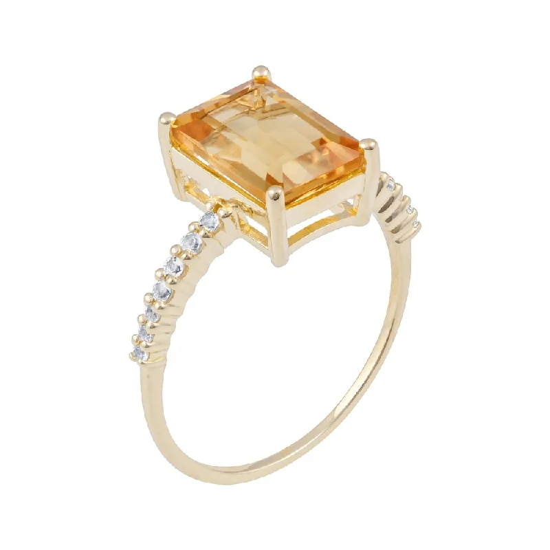 Viducci 10k Yellow Gold Emerald-Cut Citrine and White Topaz Ring