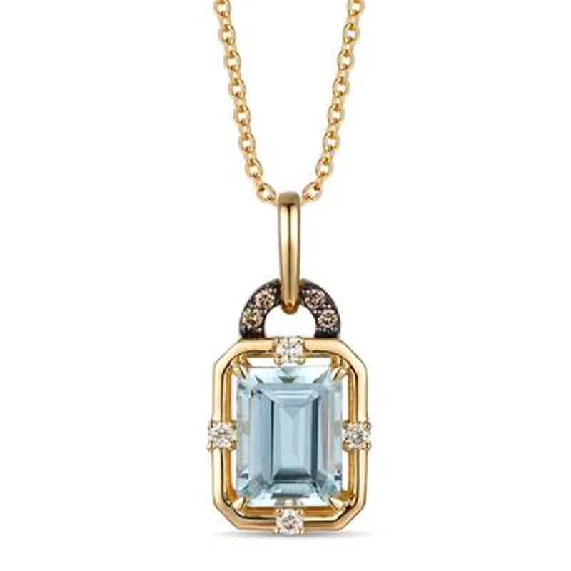 14K Yellow Gold 1.33ctw Aquamarine and Brown Diamond Drop Necklace by Le Vian