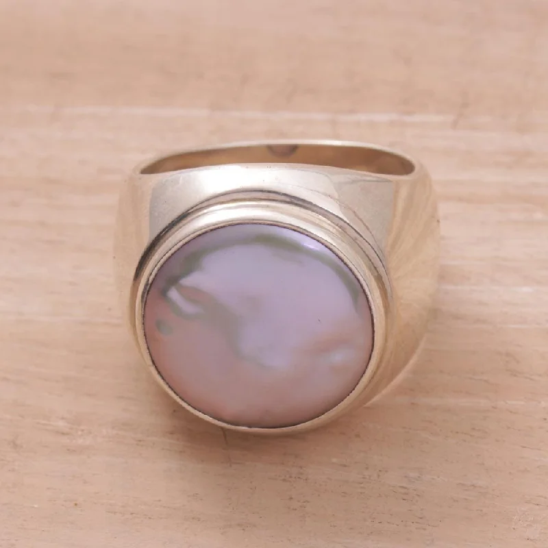 Handmade Deep Sea Pearl Sterling Silver Ring 15 mm (Indonesia)