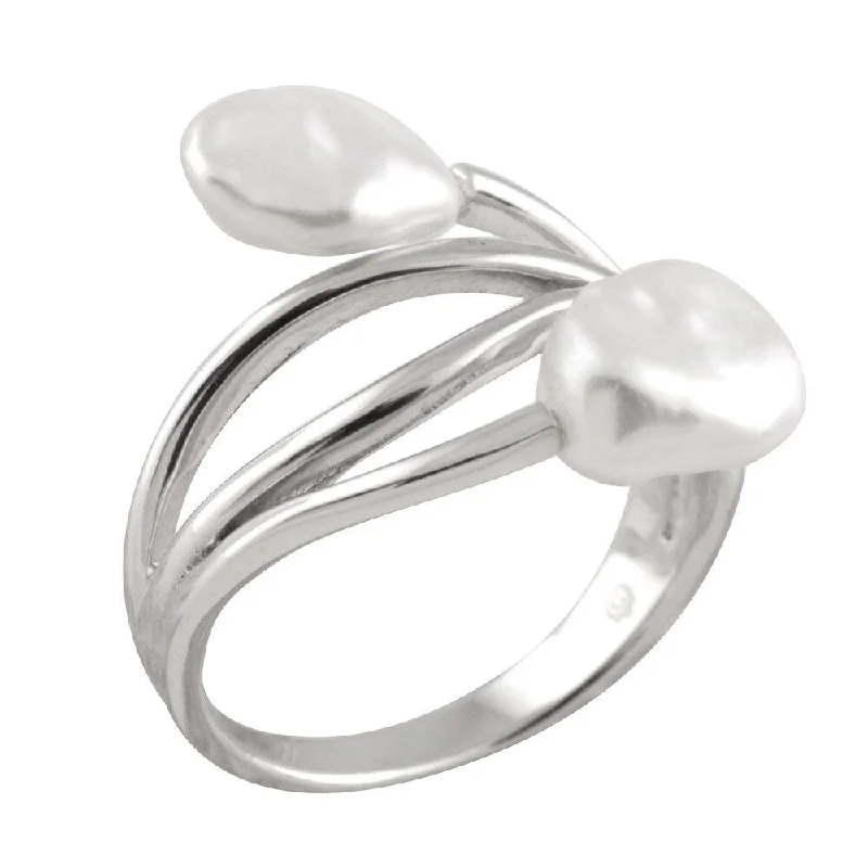 Sterling Silver Double Keshi Pearl Ring