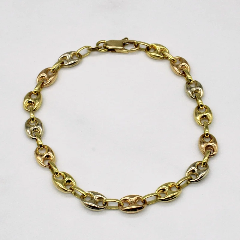 18k Tri Tone Gold Anchor Link Bracelet | 7" |