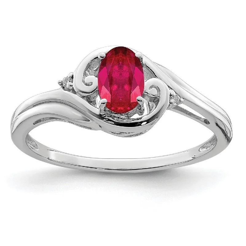 Curata 925 Sterling Silver Polished Open back Rhodium Plated Diamond and Ruby Ring