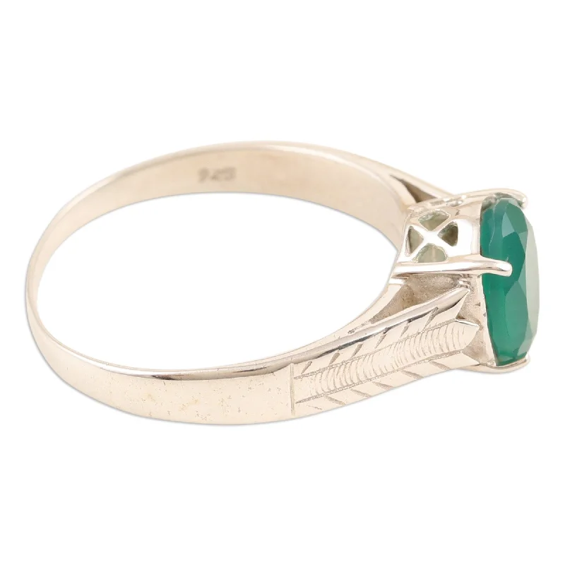 Novica Handmade Celestial Green Onyx Solitaire Ring