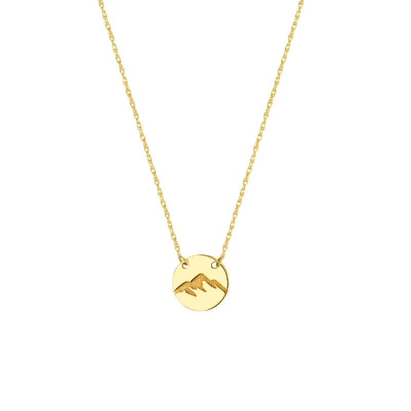 14K Yellow Gold Etched Mountains Pendant Necklace by Midas Chain