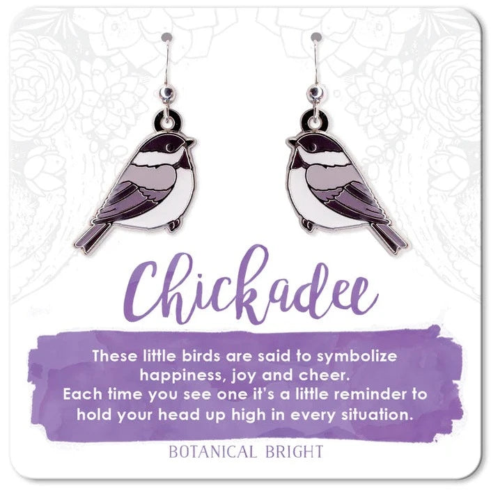 Botanical Bright Dangle Earrings - Chickadee