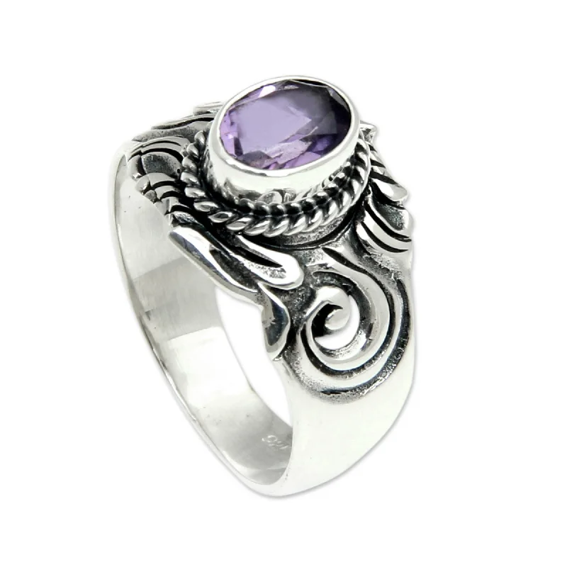 Handmade Majesty Men's Amethyst Sterling Silver Ring (Indonesia)