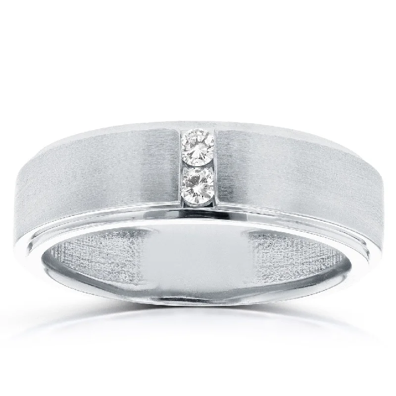 1/8 ct TDW Mens Brushed Diamond Wedding Ring White Gold