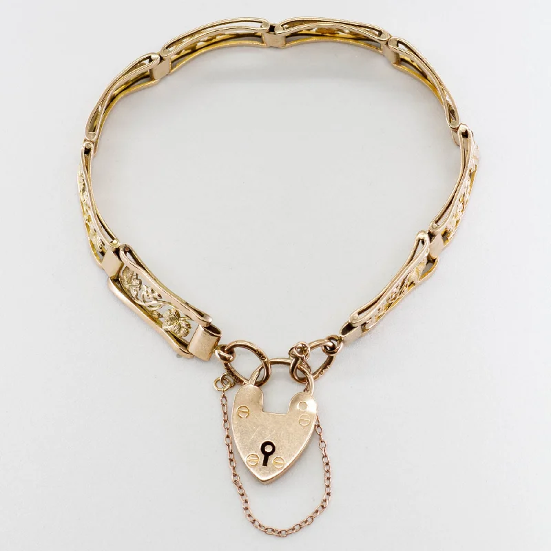 9k Yellow Gold Heart Lock Bracelet | 7" |