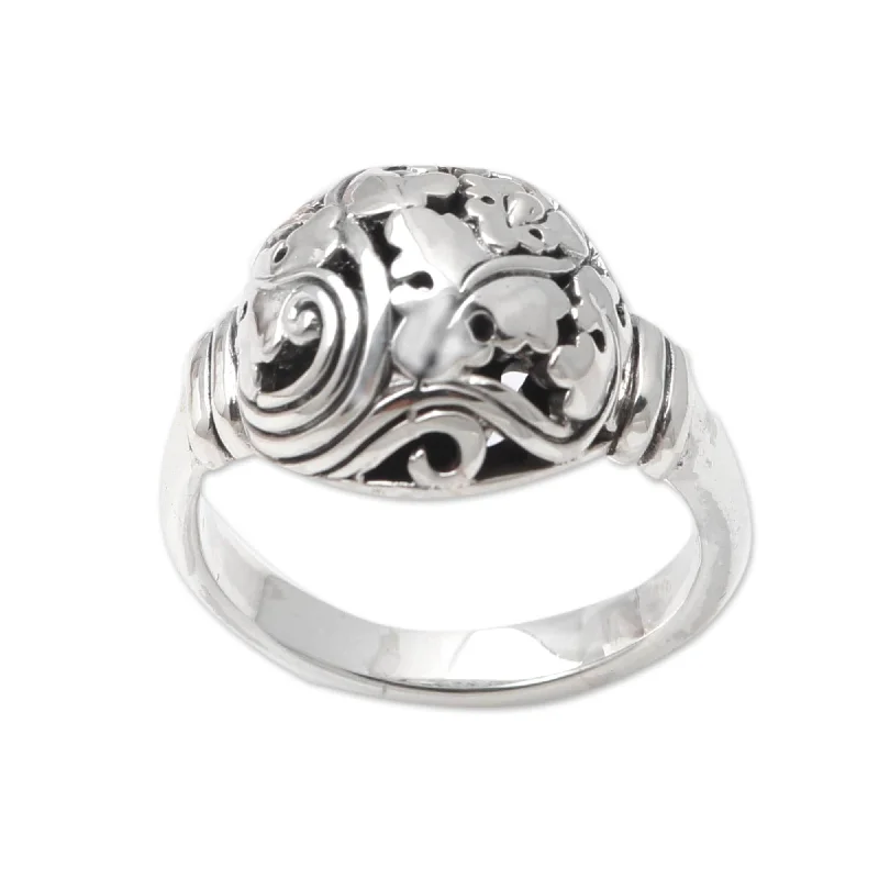 Novica Handmade Traditional Leaves Sterling Silver Cocktail Ring