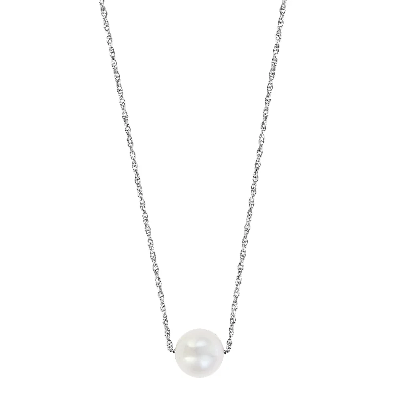 14K White Gold 8.5-9.5mm Freshwater Pearl Solitaire Necklace