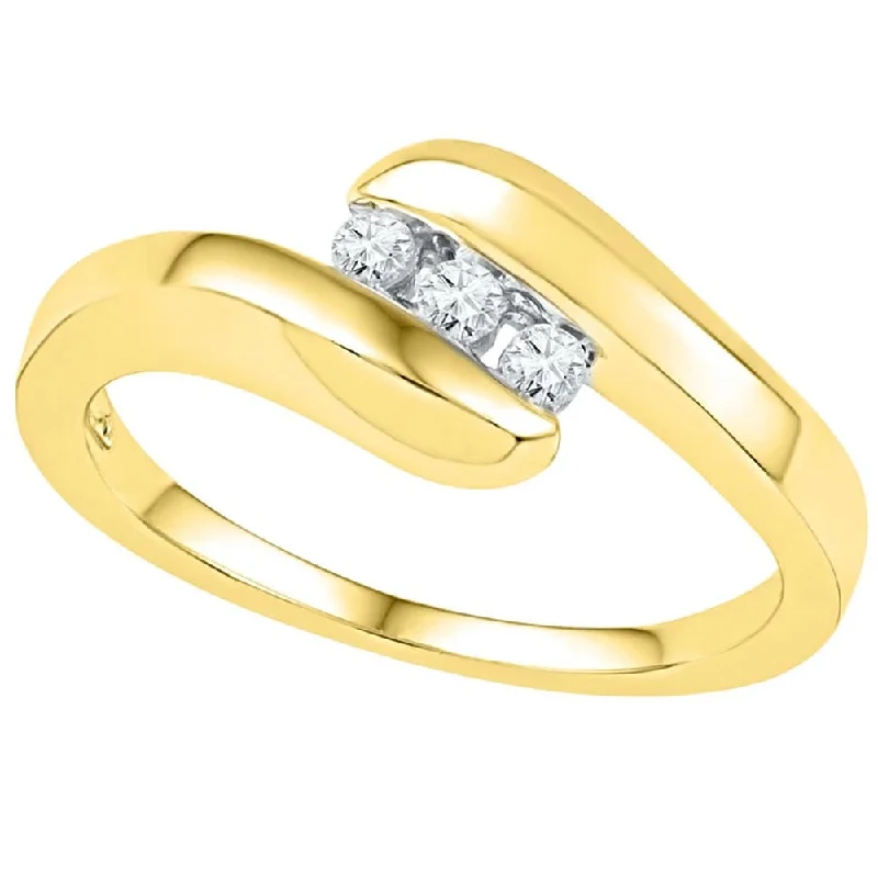 10k Yellow Gold Womens Round Diamond 3-stone Promise Ring (1/8 Cttw, G-H Color, I2-I3 Clarity)