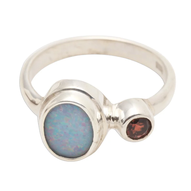 Novica Handmade Carrier Of Light In Red Opal And Garnet Cocktail Ring