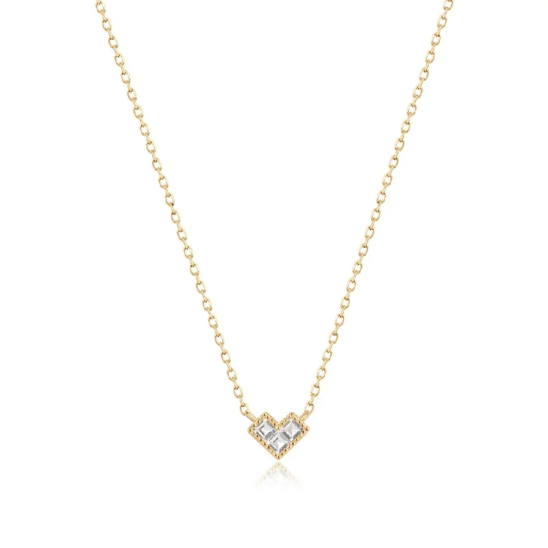 14K Yellow Gold Three Stone White Sapphire Necklace by Aurelie Gi