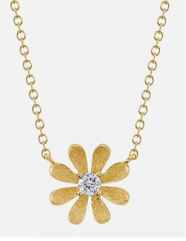 14K Yellow Gold 0.08ctw Round Diamond Flower Necklace by Shy Creation