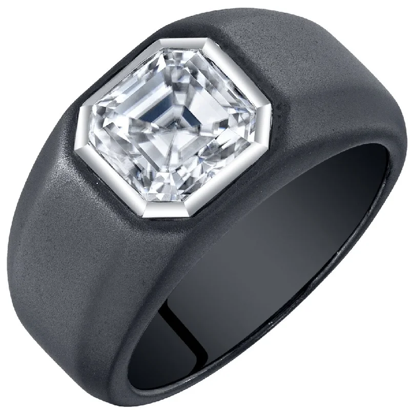 Men's 3 ct Moissanite Signet Ring Matte Black Sterling Silver