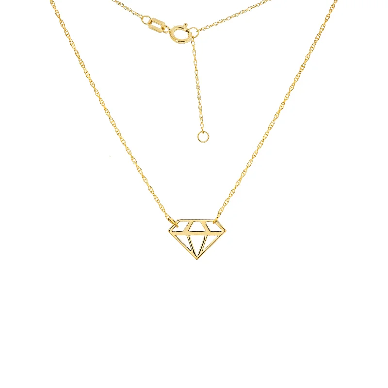 14K Yellow Gold Cut-Out Diamond Shaped Pendant Necklace by Midas Chain