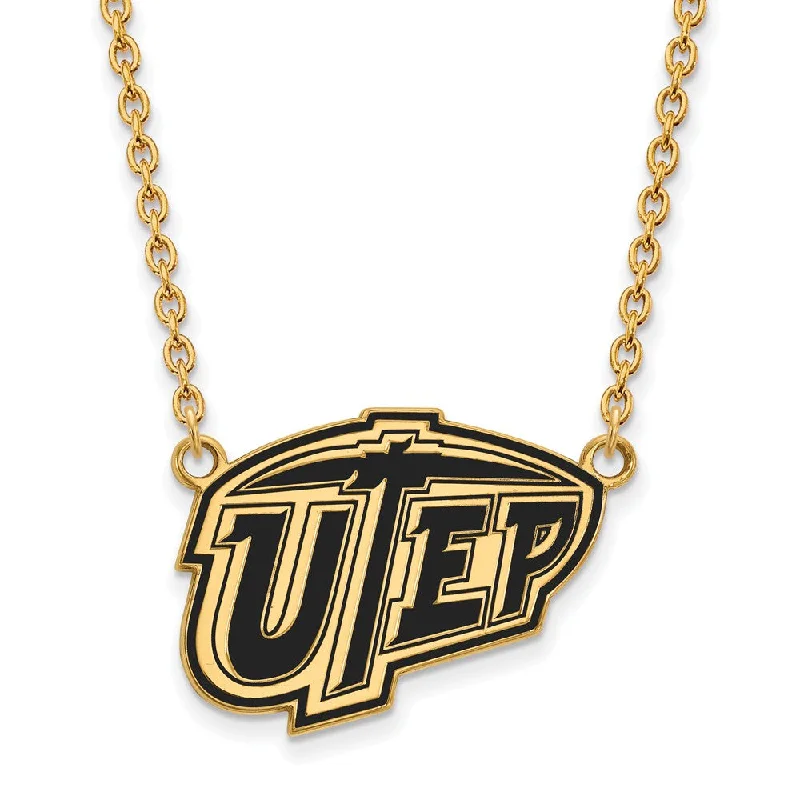 14k Gold Plated Silver U of Texas El Paso LG Enamel Pendant Necklace