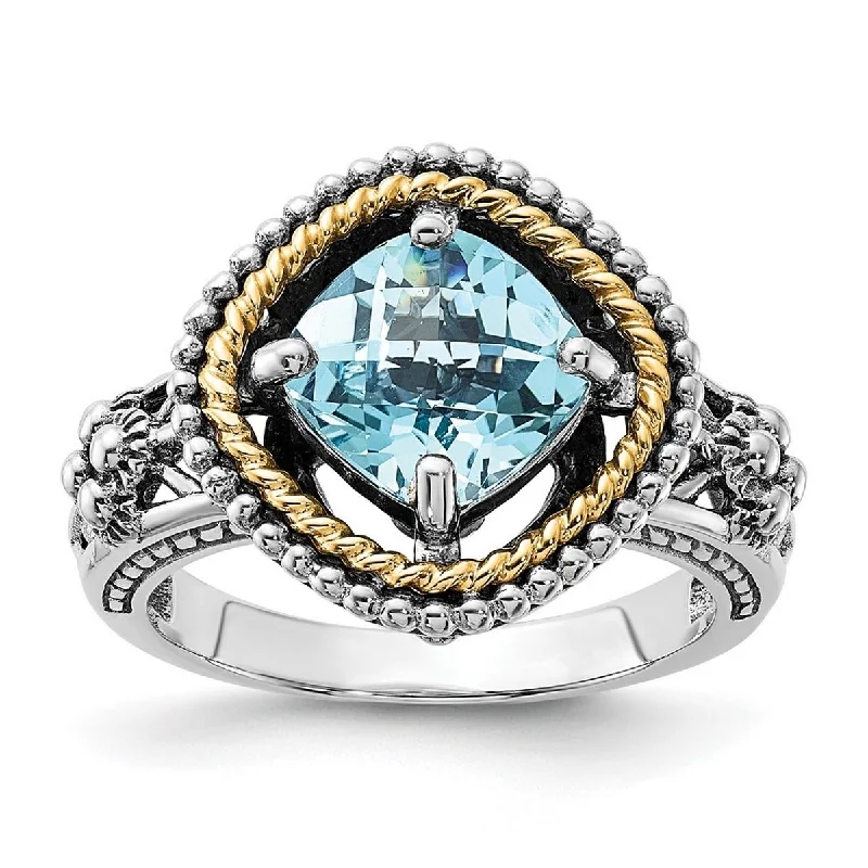 Curata 925 Sterling Silver With 14k 2.86Swiss Blue Topaz Ring