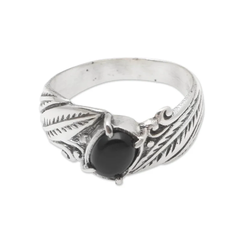 Novica Handmade Frangipani Leaves Onyx Single Stone Ring