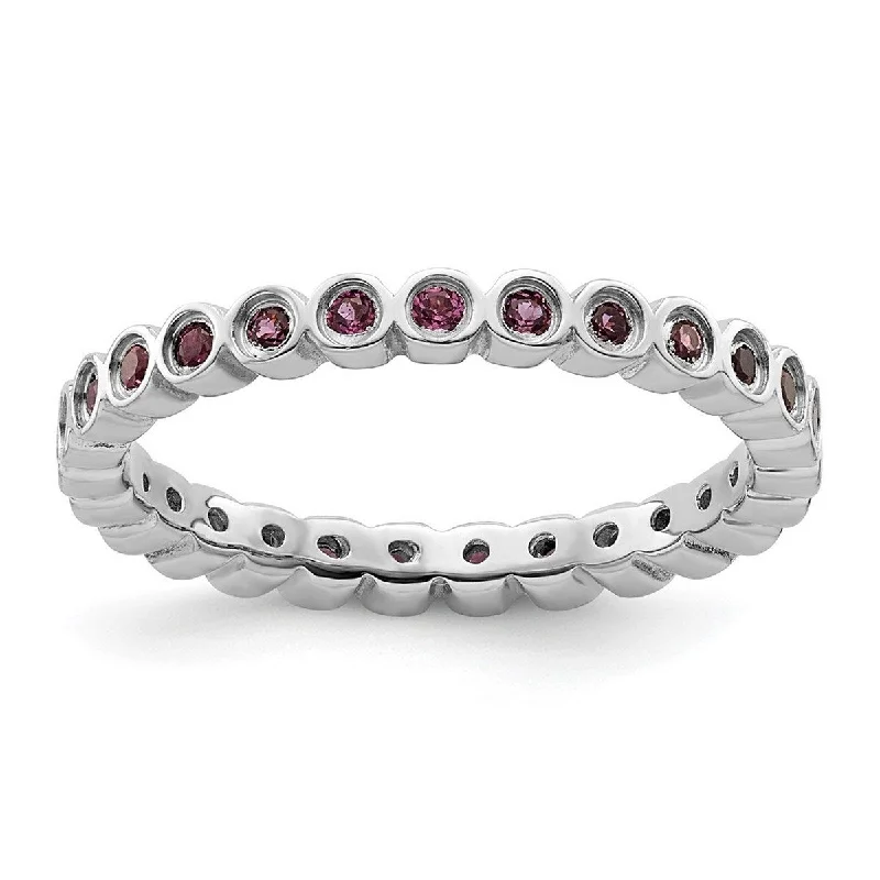 Curata 925 Sterling Silver Bezel Polished Patterned Stackable Expressions Rhodolite Garnet Ring