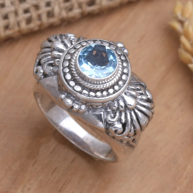 Novica Handmade Serene Glow Blue Topaz Cocktail Ring