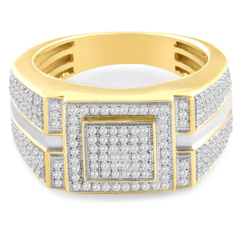 Men's 1/4 CT. T.W. Diamond Micro Cluster Square Stepped Ring in Yellow Gold