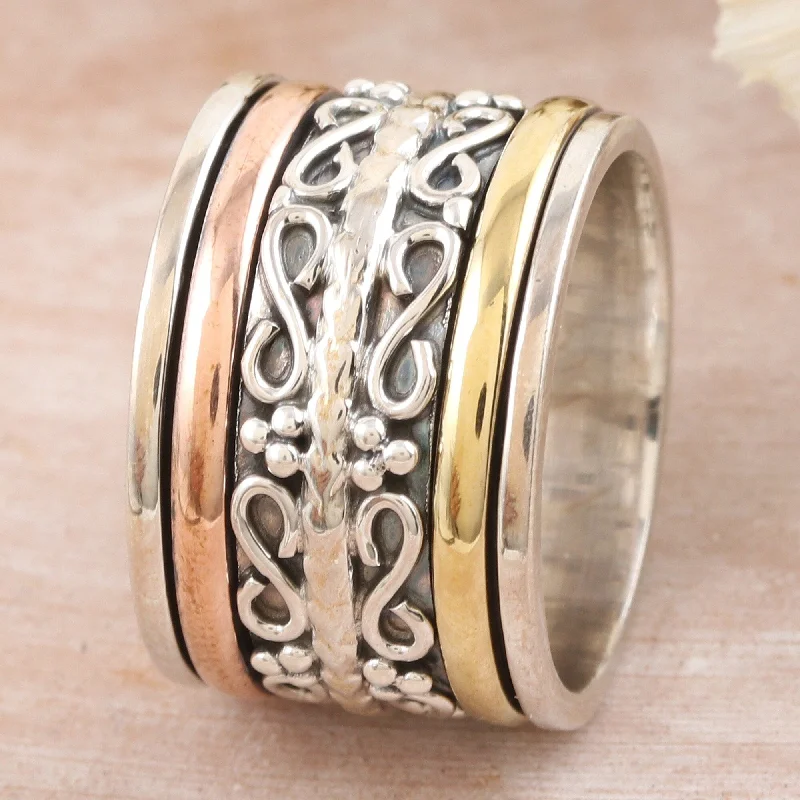 Novica Handmade Total Serenity Multi-Metal Meditation Spinner Ring