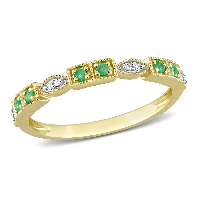 Miadora 1/8ct TGW Emerald and Diamond Accent Semi-Eternity Ring in 10k Yellow Gold