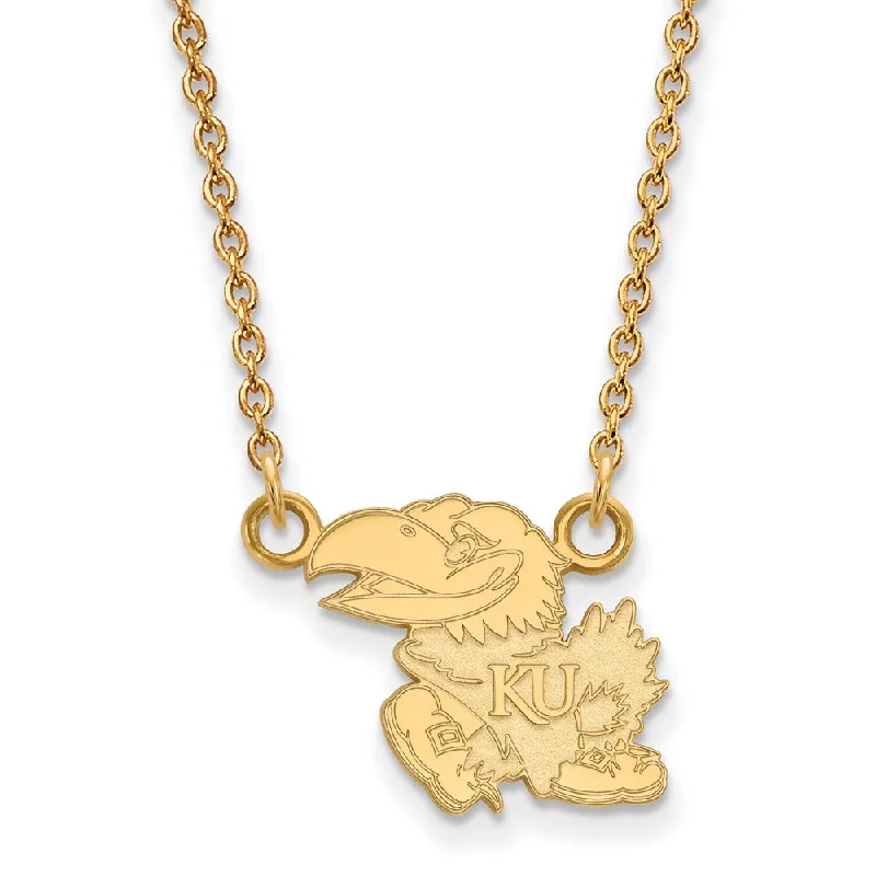 14k Yellow Gold U of Kansas Small Full Jayhawk Pendant Necklace