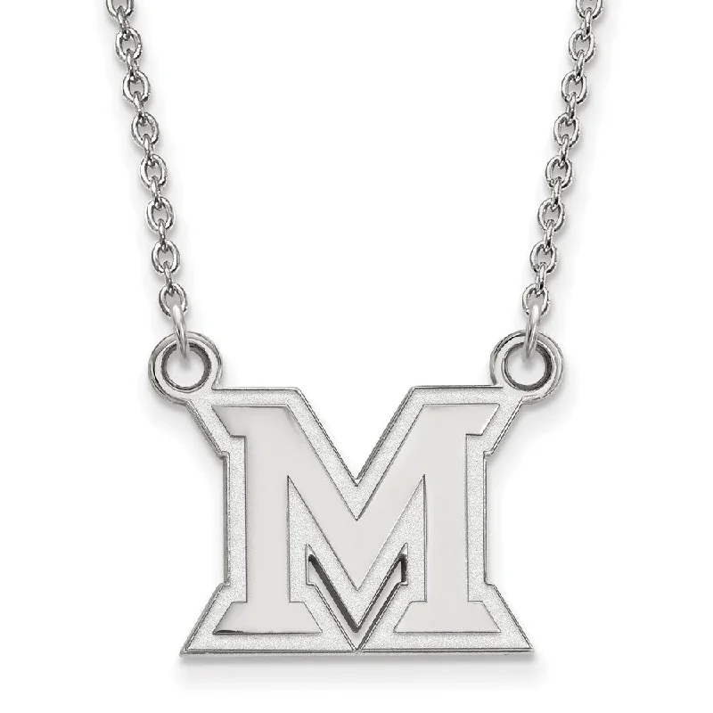 14k White Gold Miami U Small Initial M Pendant Necklace