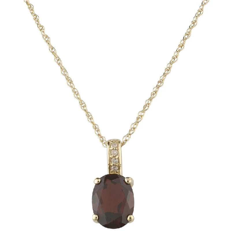 14K Yellow Gold 1.53ctw Oval Garnet & Diamond Drop Necklace