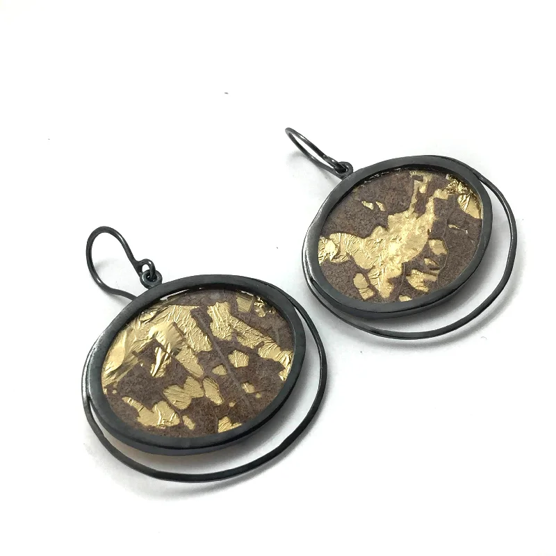 Golden Leaf Ellipse Earrings