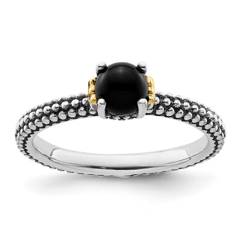 Curata 2.5mm 925 Sterling Silver Polished Prong set and 14k Stackable Expressions Simulated Onyx Ring