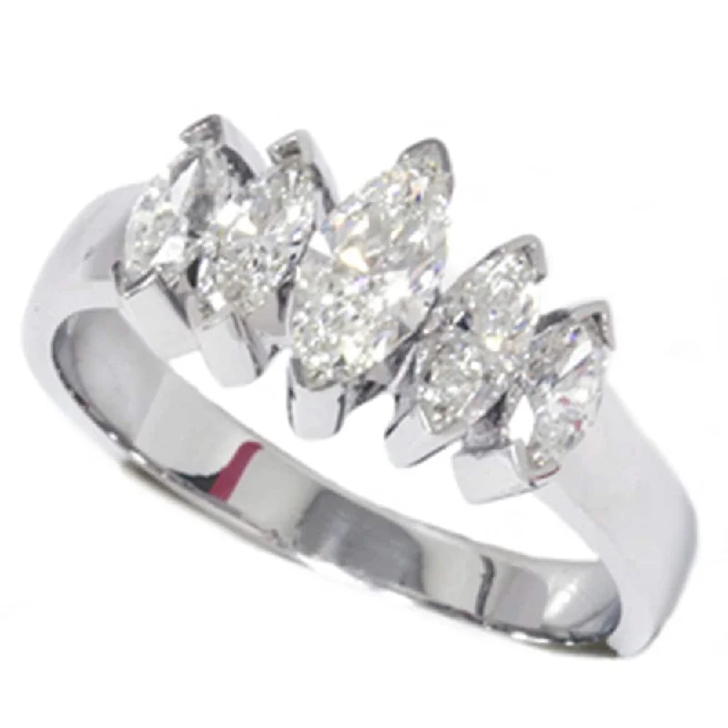 1 1/2ct Marquise Diamond Wedding Ring White Gold Five Stone Anniversary Band