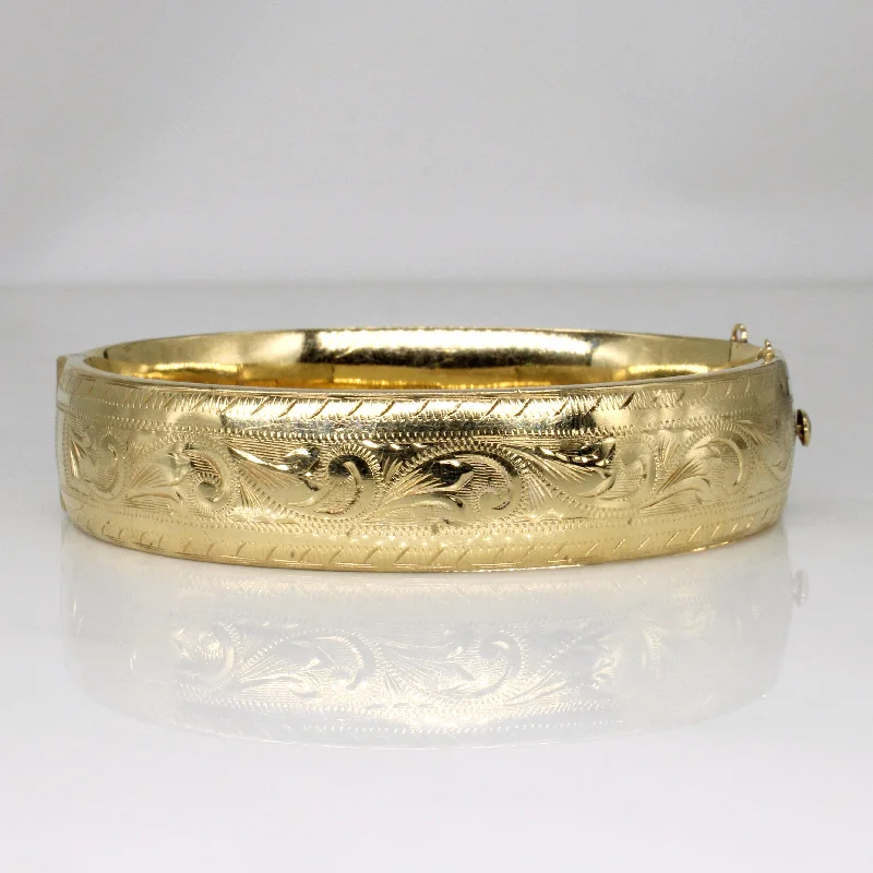 9k Yellow Gold Ornate Engraved Cuff | 8.5" |