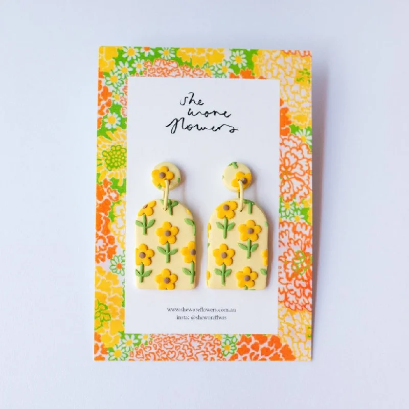 She Wore Flowers Dangles - Yellow Flowers