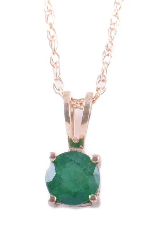 14K Yellow Gold 5mm Emerald Solitaire Necklace