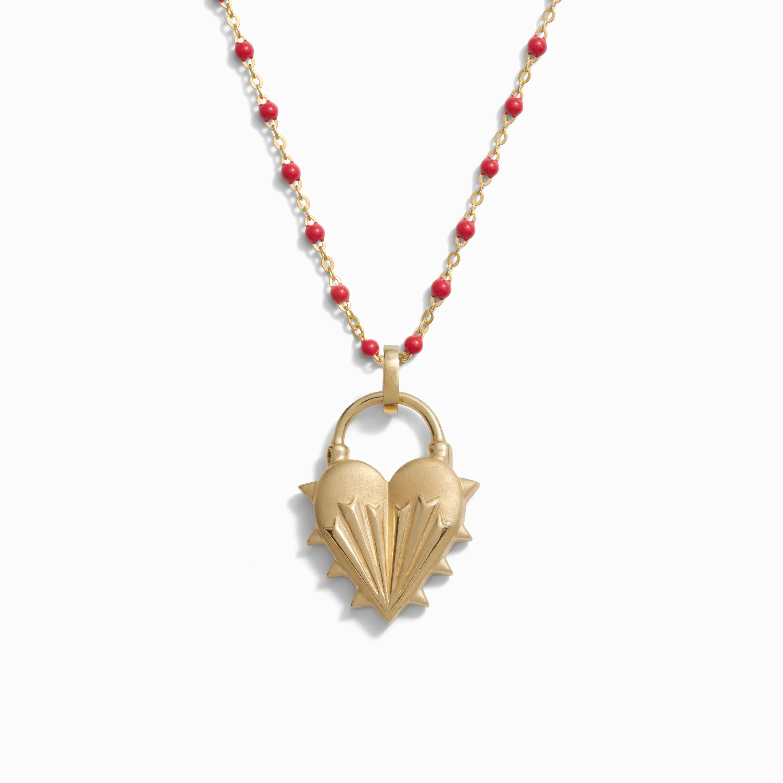 Spiked Heart Ruby Enamel Necklace