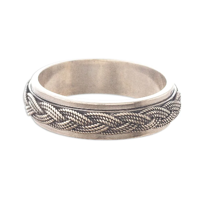 Novica Handmade Neatly Nautical Sterling Silver Meditation Spinner Ring