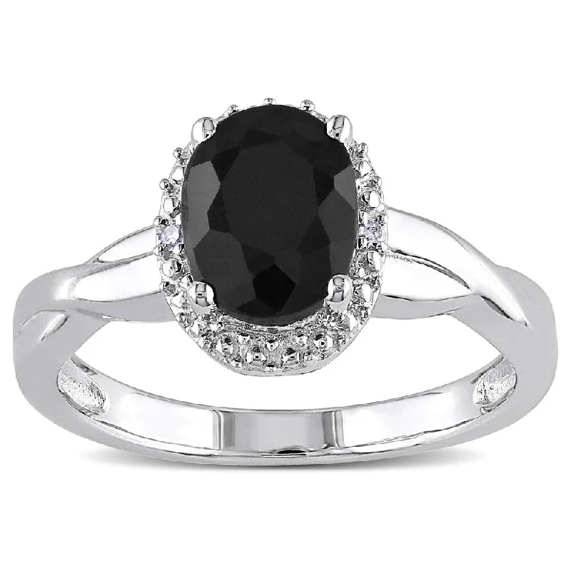 Miadora Sterling Silver Black Sapphire and Diamond Accent Ring