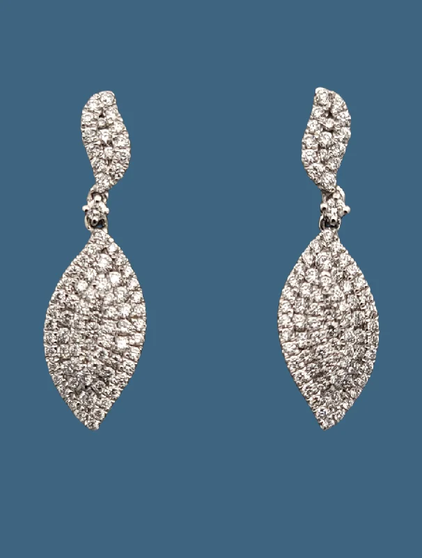 Diamond Dangle Leaf Earrings 14K White Gold