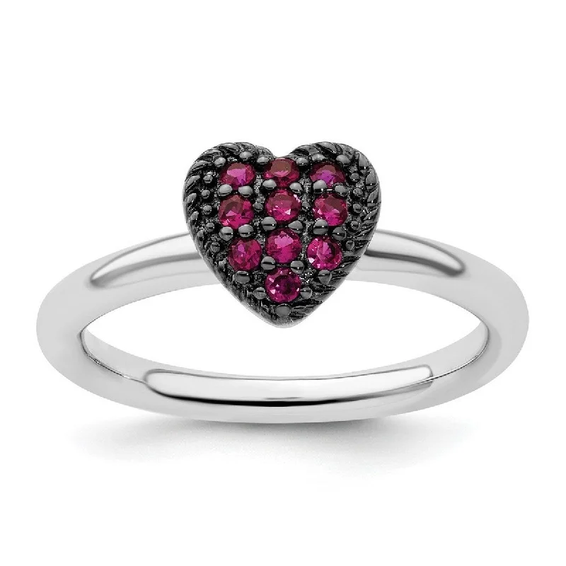 Curata 2.25mm 925 Sterling Silver Polished Prong set Stackable Expressions Cr Ruby Love Heart Ring