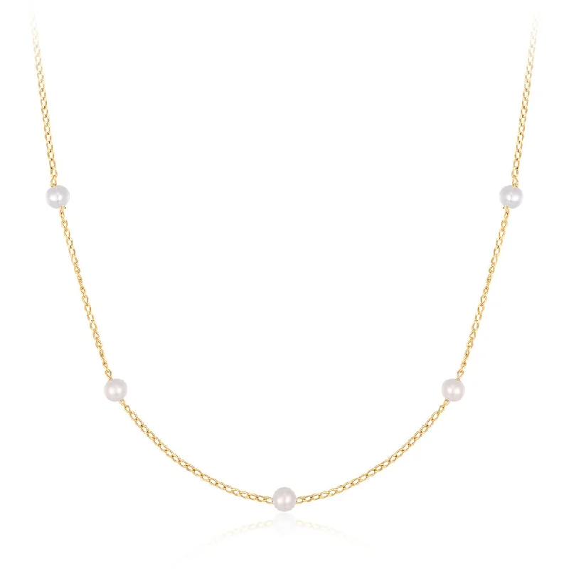 14K Yellow Gold Pearl Station Necklace by Aurelie Gi