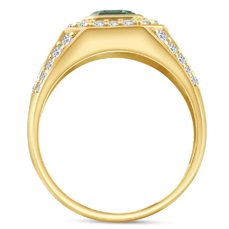 4 1/2Ct Emerald & Diamond Men's Ring Yellow Gold Lab Grown